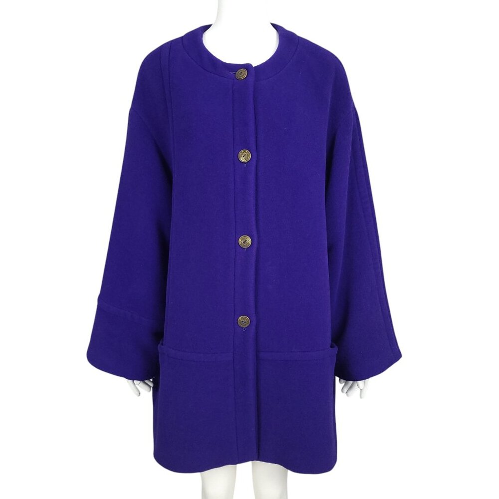 BARBARA BUI Coat Jacket 38 Blue Purple Wool Angora Cashgora Button Front *FLAWS*